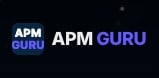 Logo with the text "APM GURU" in white and purple letters on a dark background, ideal for a SaaS website design. The left features a rounded square icon with "APM" in white and "GURU" in purple. - Clio Websites | Top Canadian Web Design Company