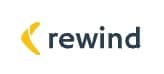 Logo with a yellow curved arrow pointing left, followed by the word "rewind" in lowercase dark blue letters on a white background—perfect for a modern SaaS website design. - Clio Websites | Top Canadian Web Design Company