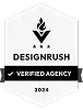 Hexagonal badge featuring "DesignRush" and "Verified Agency" text. A torch icon, "ANA," and the prestigious Clio recognition sit atop, while the year "2024" is at the bottom. - Clio Websites | Top Canadian Web Design Company
