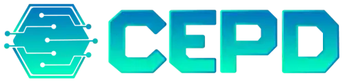 Logo with a turquoise hexagon shape on the left and bold gradient turquoise letters "CEPD" on the right, ideal for a manufacturing web design that demands a modern, professional look. - Clio Websites | Top Canadian Web Design Company