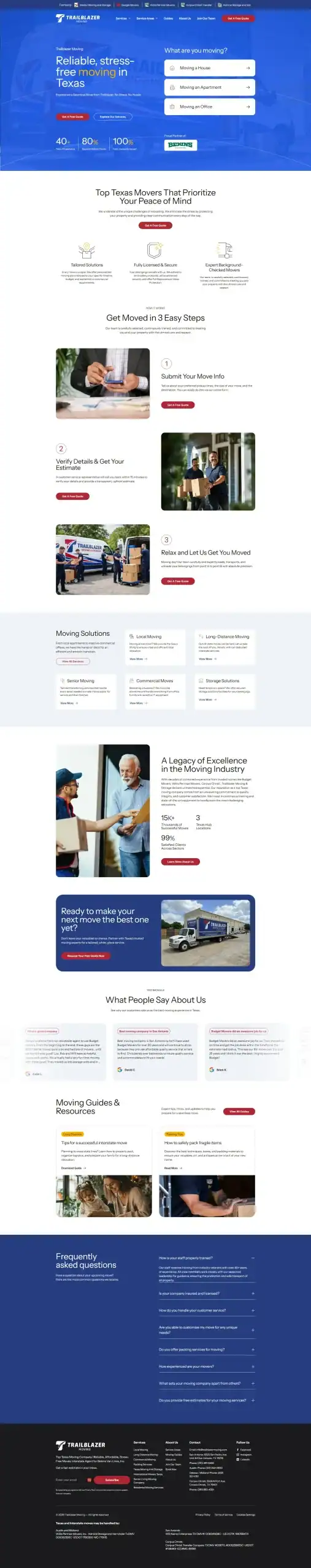 Screenshot of the TaskRabbit moving services webpage, showing navigation menus, a search form for booking movers, sections highlighting top reasons to use TaskRabbit, steps for booking, service details, testimonials, and footer links. - Clio Websites | Top Canadian Web Design Company